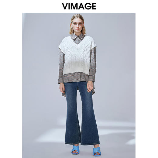 VIMAGE纬漫纪品牌女装冬季新款百搭显瘦遮肉无袖V领针织背心V1401002 商品图0