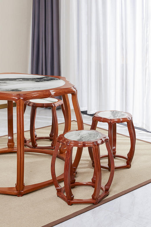 红桥红  家具严选  缅甸花梨（大果紫檀）  【木面/石面  海棠桌 七件套】 商品图7