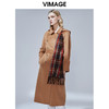 VIMAGE纬漫纪冬款英伦翻领格纹拼接连帽收腰羊毛呢大衣女V1414001 商品缩略图1