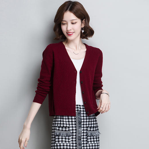 TZR-AL-217羊毛衫女短款毛衣百搭针织衫开衫女长袖宽松外套v领上衣 商品图2