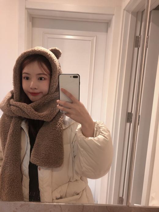 JENNIE同款 小熊帽子围巾 杏色/棕色 冬天超暖和还好看 商品图5