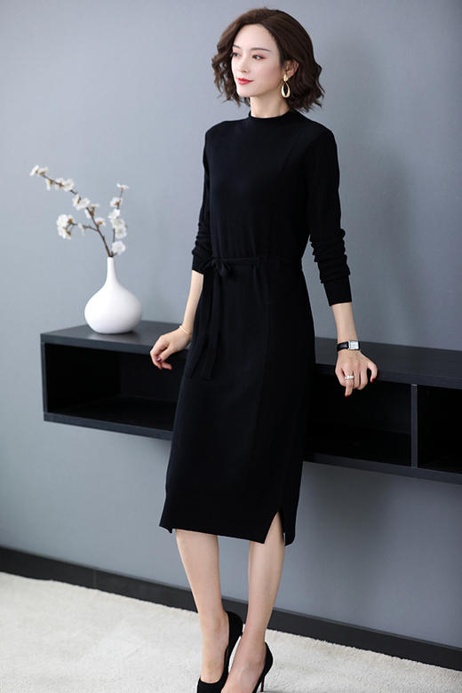 TZR-8AL-1619秋冬毛衣裙过膝长款配大衣的套头打底衫长裙羊毛衫 商品图1