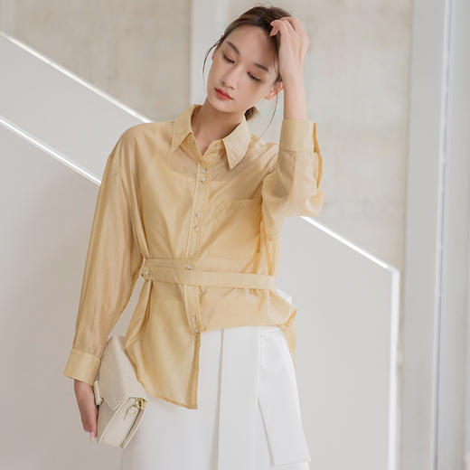 NUTS春秋纯色时尚收腰设计感气质衬衫女131013042 商品图3