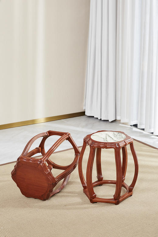 红桥红  家具严选  缅甸花梨（大果紫檀）  【木面/石面  海棠桌 七件套】 商品图4