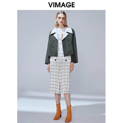 VIMAGE纬漫纪秋季新款经典翻领显瘦双排扣风衣短外套女上衣V1403002 商品图0