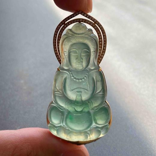 高冰种晴水翡翠大观音18k黄金彩宝镶嵌