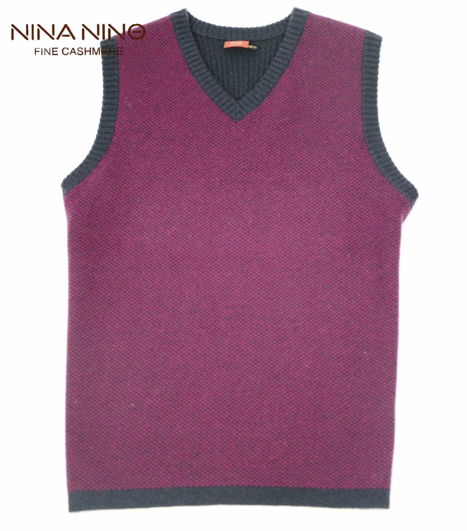 V领提花套背 酒红/灰色