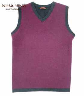 V领提花套背 酒红/灰色