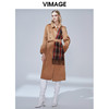 VIMAGE纬漫纪冬款英伦翻领格纹拼接连帽收腰羊毛呢大衣女V1414001 商品缩略图0