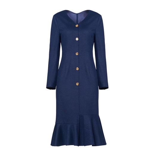 售罄下架-VIMAGE纬漫纪冬款气质V领显瘦收腰包臀鱼尾羊毛呢连衣裙V1407047 商品图4