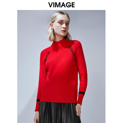 VIMAGE纬漫纪秋冬季新款半高领修身显瘦打底针织衫打底衫毛衣V1401011 商品图2