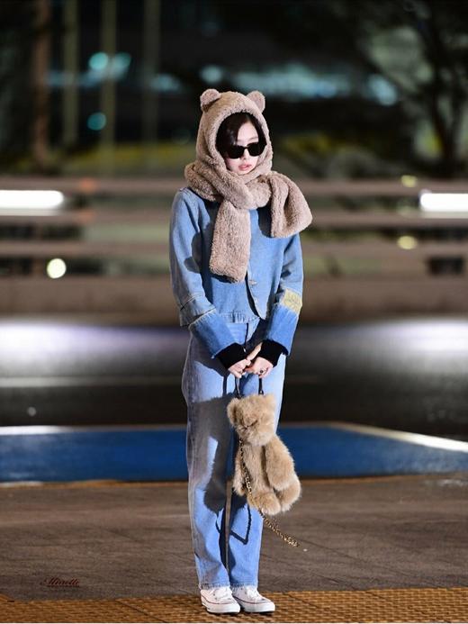 JENNIE同款 小熊帽子围巾 杏色/棕色 冬天超暖和还好看 商品图6