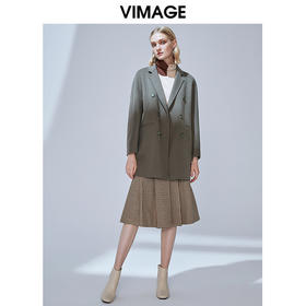 VIMAGE纬漫纪冬款时尚双排扣直筒显瘦羊毛呢大衣女外套V1414012