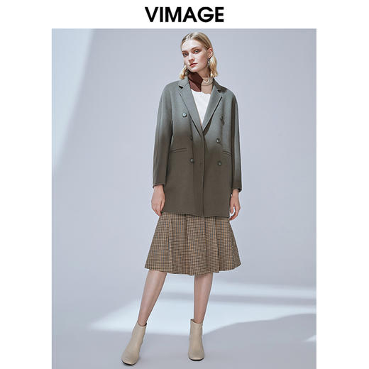VIMAGE纬漫纪冬款时尚双排扣直筒显瘦羊毛呢大衣女外套V1414012 商品图0