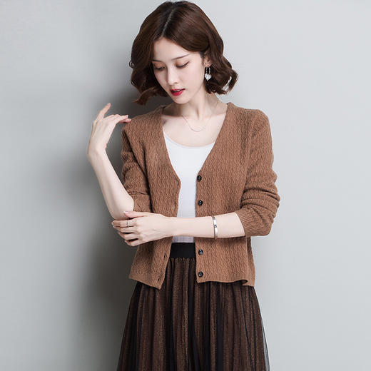 TZR-AL-217羊毛衫女短款毛衣百搭针织衫开衫女长袖宽松外套v领上衣 商品图0