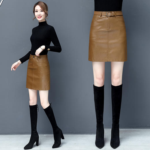 ZMYP-895皮裙女绵羊皮中裙气质显瘦包臀半身裙 商品图1