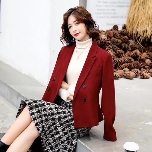 WZNH-HMG7713时尚气质修身粗花呢小西装格纹鱼尾裙套装 商品图4