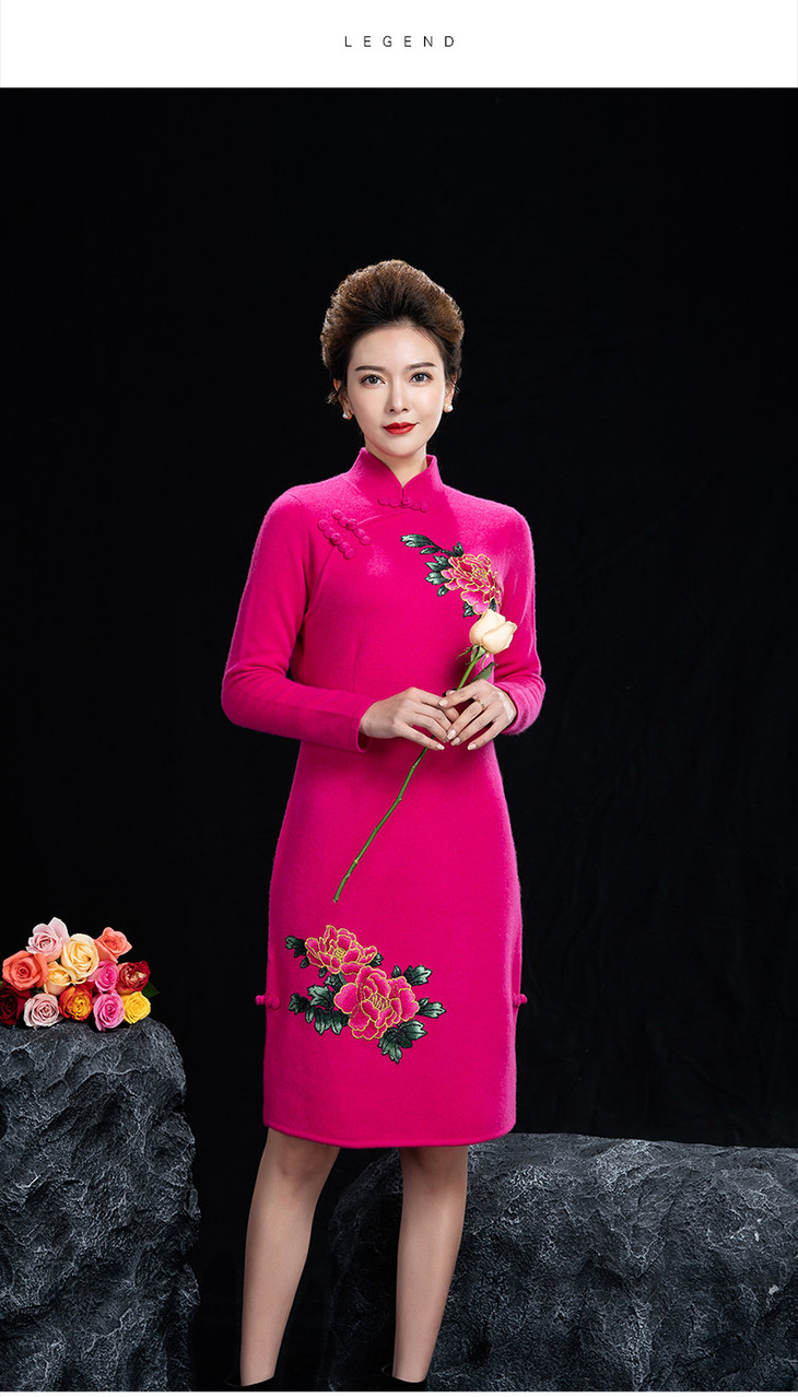 dym-fe3515fa新款高品质复古立领山羊绒连衣裙 - 伊人旗袍