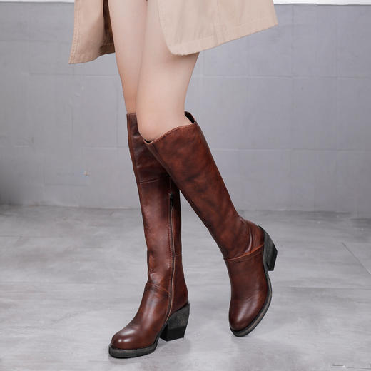 HG-H2002-225冬新款过膝长靴女头层牛皮高筒高跟时尚真皮骑士靴 商品图2