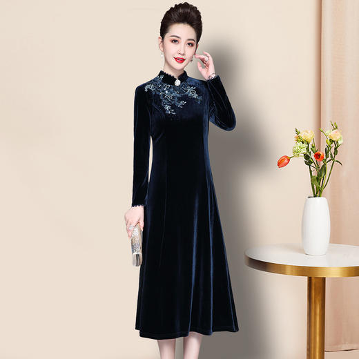 JY-DL8320贵夫人气质时尚大码丝绒时尚连衣裙 商品图2