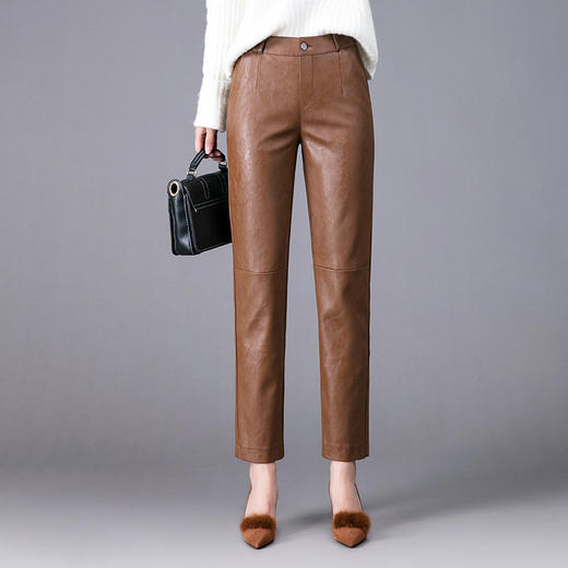 SDN-E62305高腰显瘦烟管裤2020秋冬新款外穿绵羊皮小脚九分裤 商品图4