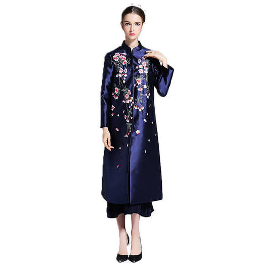OG-9521中国风桃花刺绣开衫汉服长款风衣 妈妈装外套 商品图4