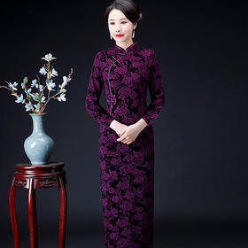 QQ-9792冬季新品复古修身中式礼服加绒祺袍