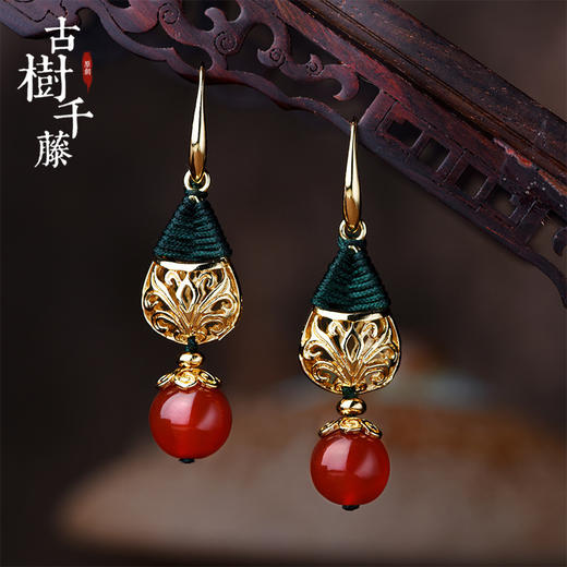 JGL-03220041新款中国风长款吊坠镀金玛瑙耳坠民族风创意复古配饰 商品图0