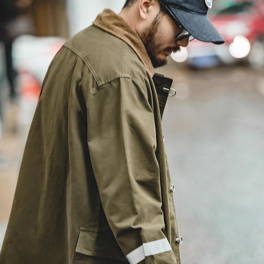 工装优选 美式复古中长款消防员风衣秋冬外搭过膝反光条大衣男外套 商品图1