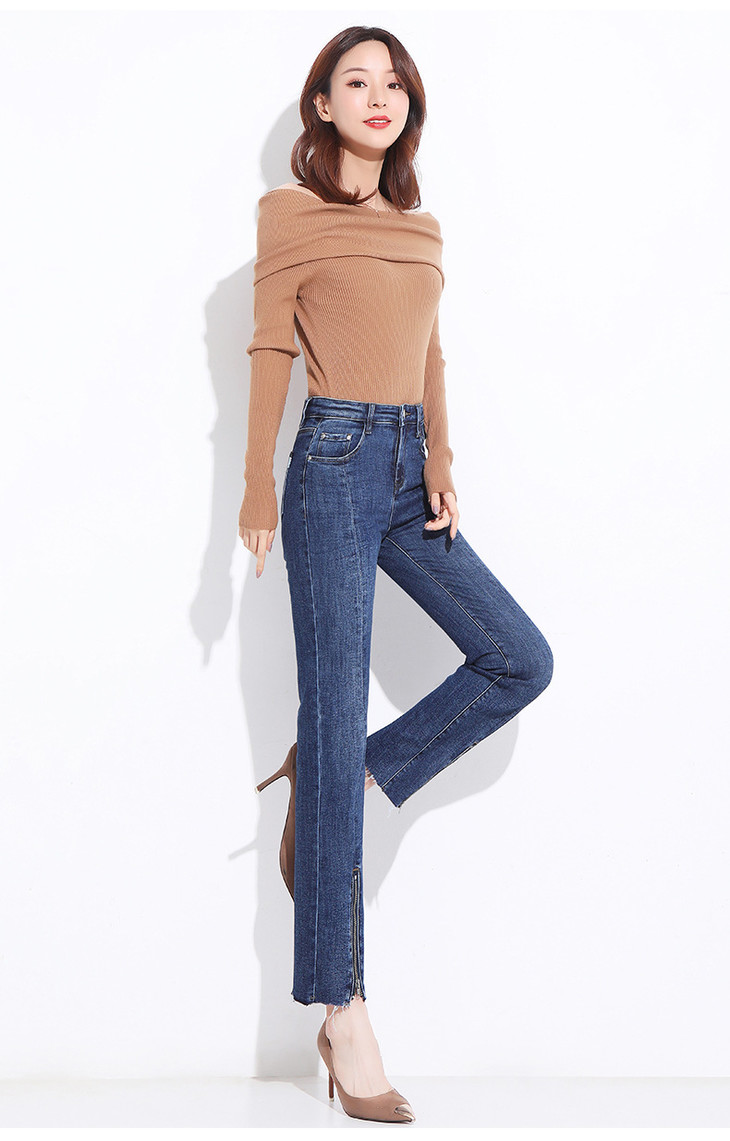 高腰拉链设计九分小直筒显瘦牛仔裤女士2020年风姿歌新款裤子