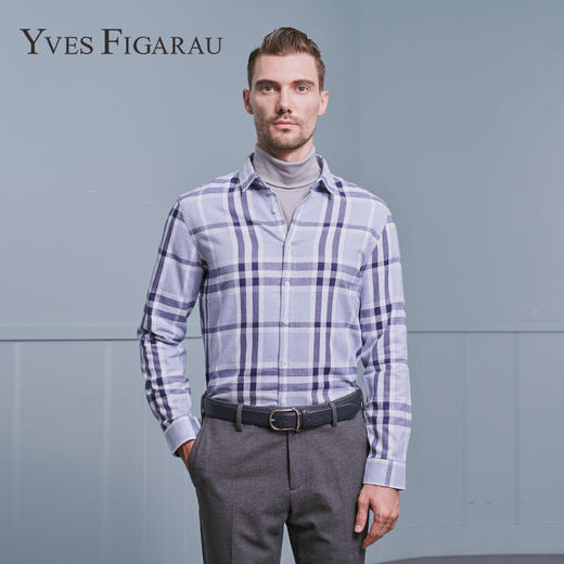 YvesFigarau伊夫·费嘉罗秋冬新款100%棉商务休闲格纹舒适透气长袖衬衫902362 商品图0