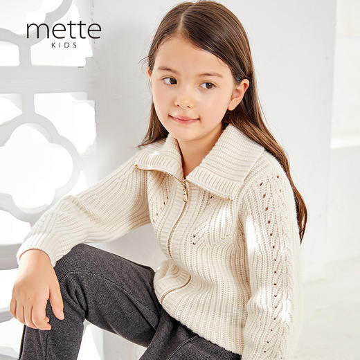 METTE羊绒世家童装100%山羊绒开衫外套20年女宝立领保暖针织外套 商品图1