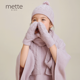 METTE羊绒世家童装100%山羊绒手套2020秋冬新品女宝偏厚保暖针织