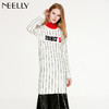 NEELLY纳俪冬装新款条纹长款裙子字母刺绣印花修身显瘦连衣裙N066809026 商品缩略图1
