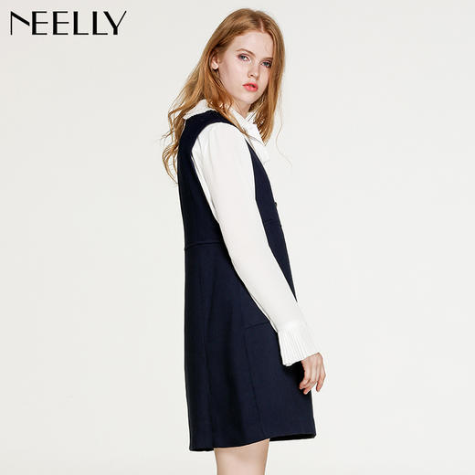 NEELLY纳俪新款女纯色宽松修身显瘦气质短裙背带裙A字裙 商品图2
