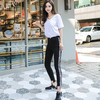 韩国lets diet校服裤薄款竖条纹高腰修身显瘦小脚九分女生运动裤 商品缩略图2