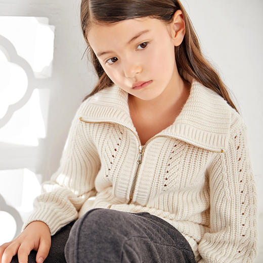 METTE羊绒世家童装100%山羊绒开衫外套20年女宝立领保暖针织外套 商品图2
