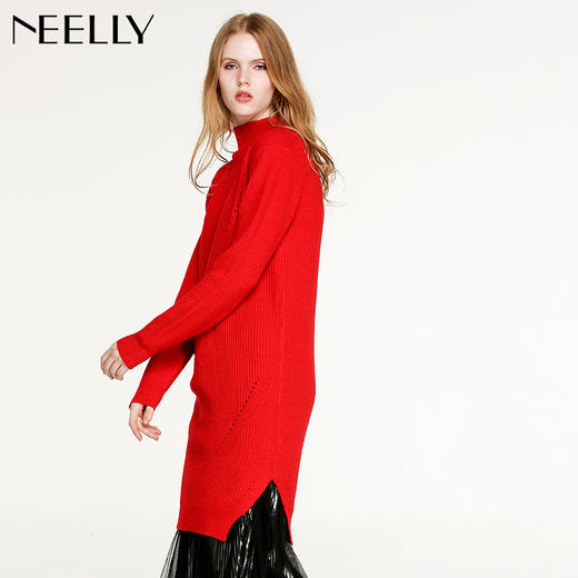 NEELLY纳俪秋冬装新款女装中长款紧身显瘦针织连衣裙打底裙子 商品图0