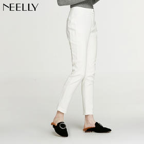 NEELLY纳俪冬装新款女裤铅笔裤修身高腰外穿显瘦抓绒加厚长裤