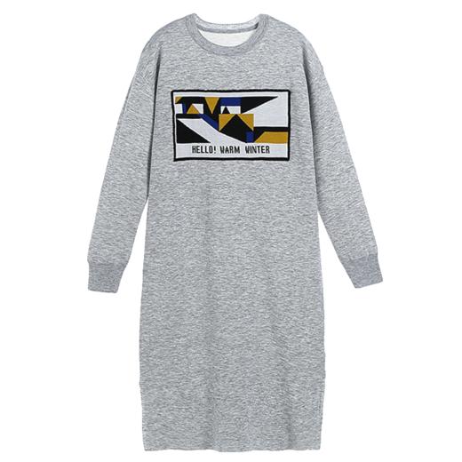 NEELLY/纳俪冬季新款中长款套头通勤开叉几何拼接针织连衣裙 商品图4