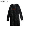 NEELLY纳俪冬装新款条纹长款裙子字母刺绣印花修身显瘦连衣裙N066809026 商品缩略图3