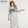 NEELLY/纳俪冬季新款中长款套头通勤开叉几何拼接针织连衣裙 商品缩略图0