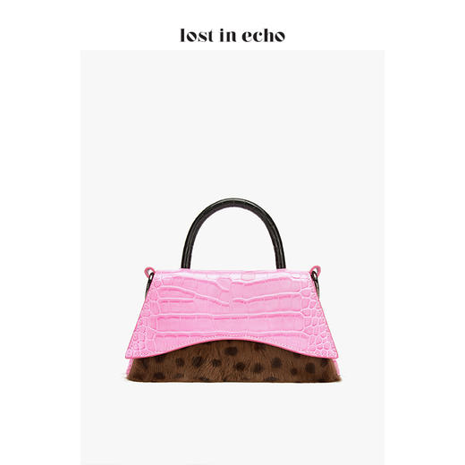 lost in echo小号巴雷特拼皮草斜挎/手提包玫红色 商品图0