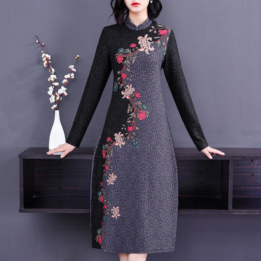 HT-BH-321-8037复古气质收腰显瘦针织连衣裙 商品图0