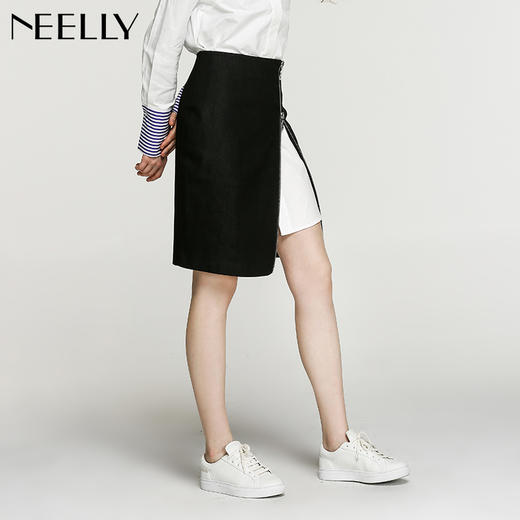 NEELLY/纳俪冬季新款女短裙修身显瘦一片式包臀裙A字裙半身裙N126805081 商品图1