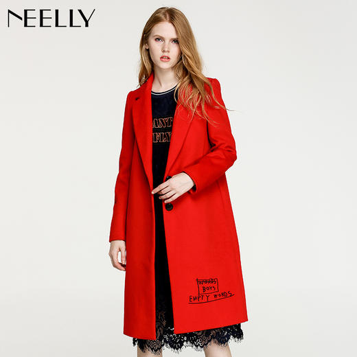 NEELLY/纳俪冬季新款中长款字母印花刺绣毛呢外套N126807040 商品图0