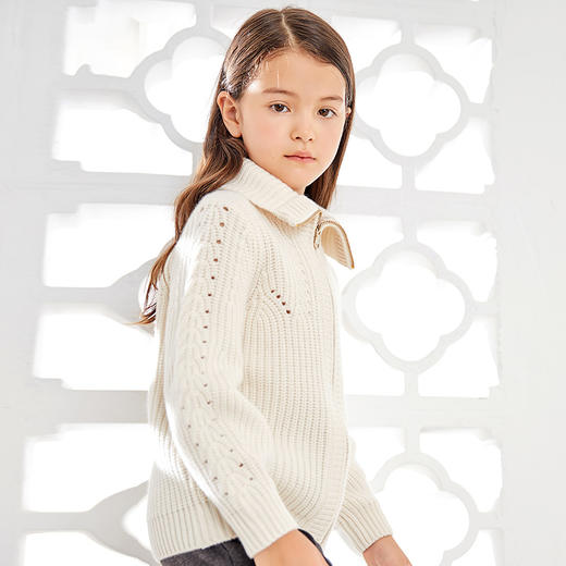 METTE羊绒世家童装100%山羊绒开衫外套20年女宝立领保暖针织外套 商品图3