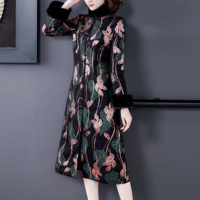 AHM- ymy5126 2020秋冬季新款旗袍长款中国风保暖加厚夹棉衣服外套棉袄女式大衣 商品图1