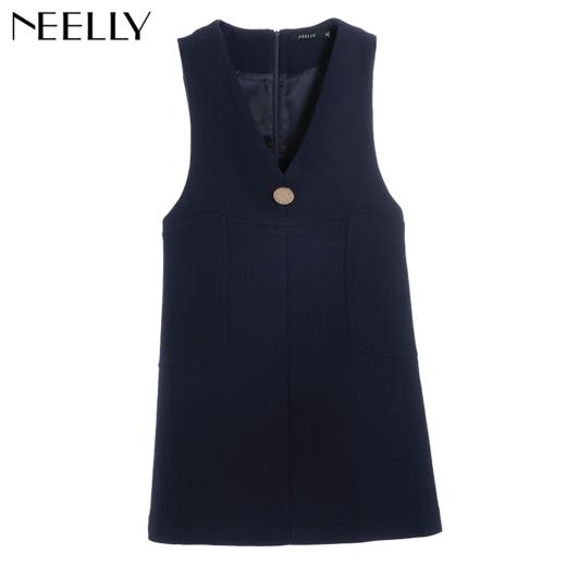NEELLY纳俪新款女纯色宽松修身显瘦气质短裙背带裙A字裙 商品图4