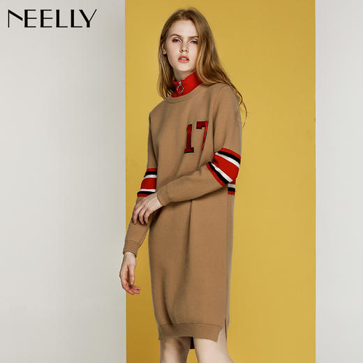 NEELLY纳俪秋冬季新款女装中长款宽松显瘦针织衫连衣裙女毛衣 商品图2